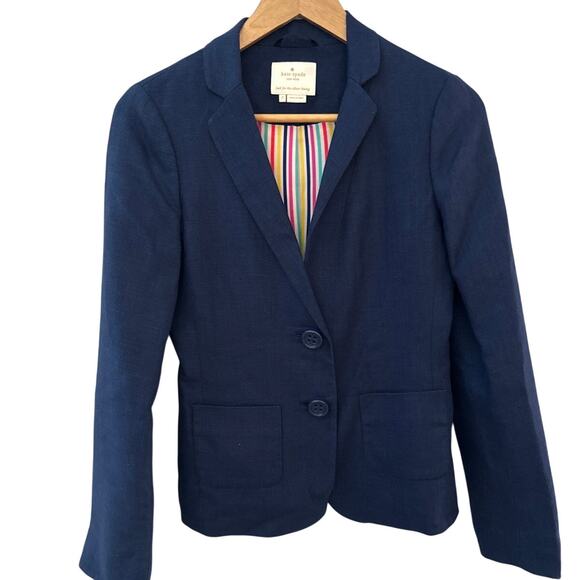 Kate Spade Tami Linen Jacket Blazer French Blue Size 2 - Picture 2 of 9